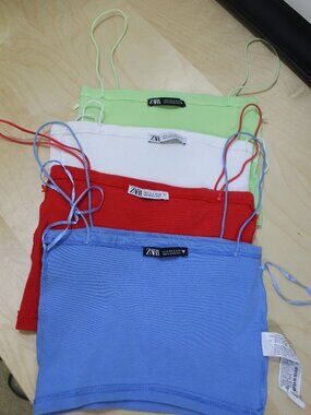 Zara Ribbed Crop Tank Bundle 4 Pack Blue Red White Green S
